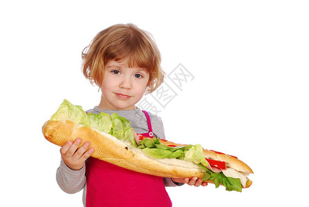 小女孩吃大三明治图片
