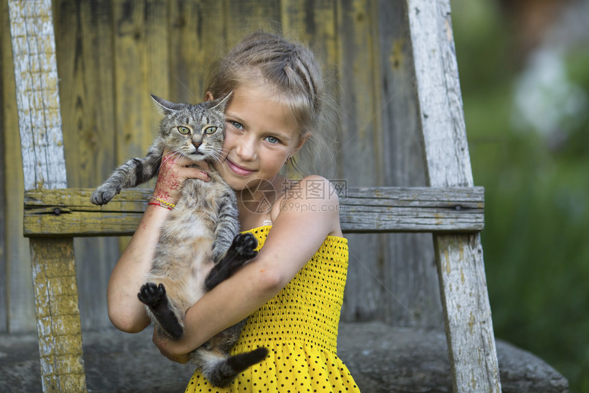小女孩和猫合影图片