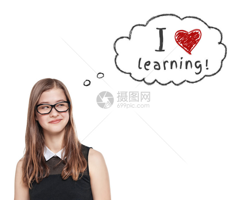 戴眼镜的聪明少女看着我喜欢孤立地学图片