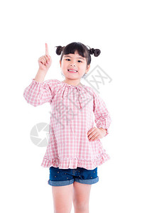 小亚洲女孩用手指举起手来图片