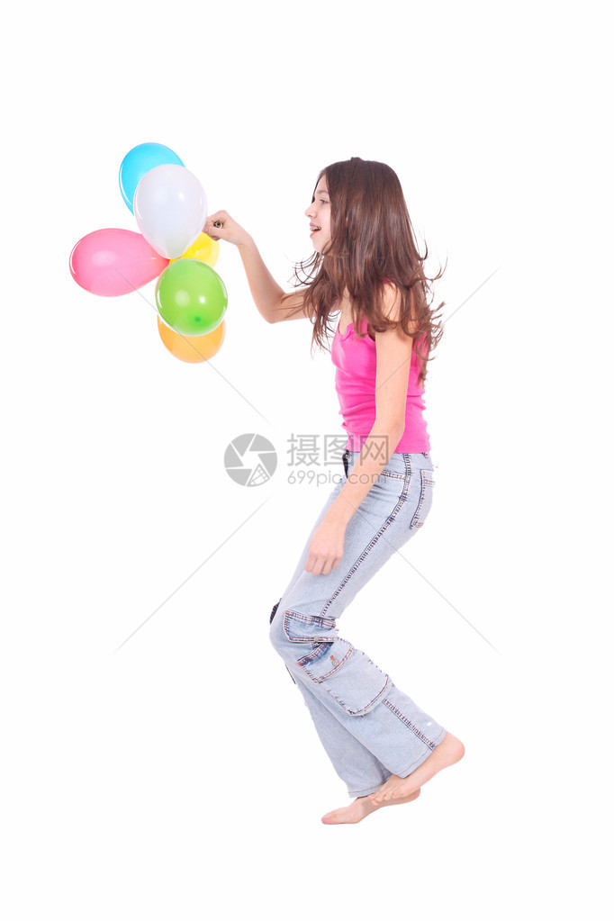 拿着彩色气球的开心小女孩图片