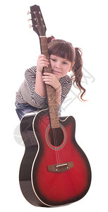 有吉他的美丽的小女孩图片