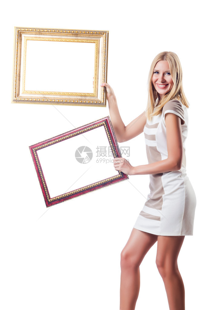 白色相框的女人图片