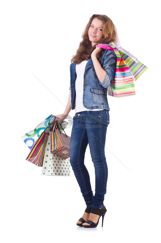购物后提着包的年轻女人图片