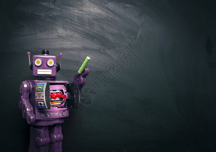 紫色机器人老师和黑板图片
