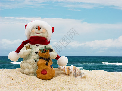 一个雪人在沙滩上、图片