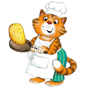 说明有趣的漫画猫食厨师拿图片
