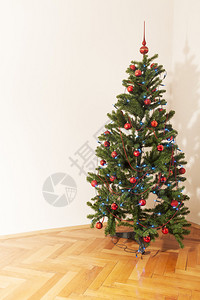 房间一角装饰圣诞树背景图片