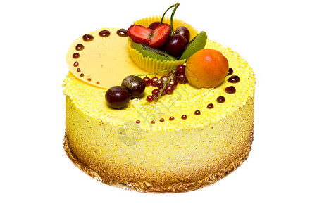 柠檬黄蛋糕有草莓kiwi樱图片
