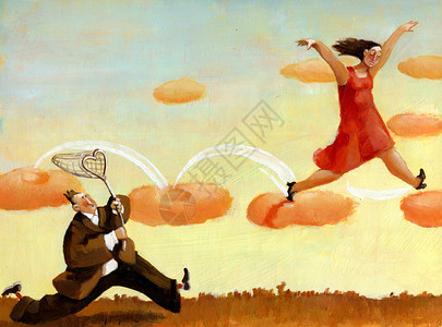 女人跳云男人跟着心形屏风捕捉女人天真的风景超图片