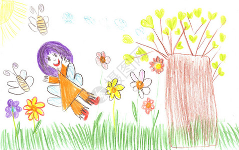 孩子们画仙女蜜蜂花图片