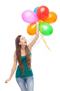 拿着一束气球的女人高清图片
