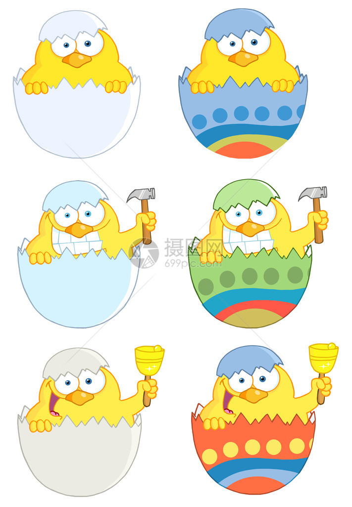 从复活节EggCollection中偷看的快乐黄色小鸡图片