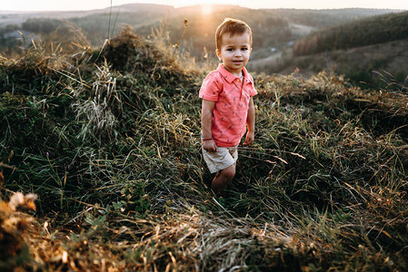 一个2岁小男孩的肖像背光草背山图片