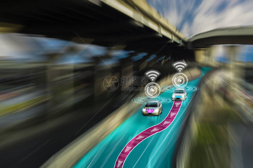 智能自动驾驶汽车的未来天才之路系统检测物体改变错误车道汽车概念未来汽车安全事故减少高图片