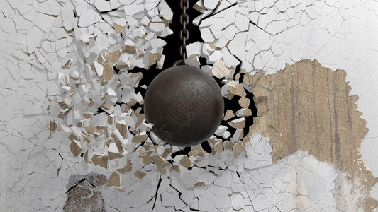 铁链上金属生锈的破坏球图片