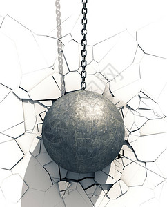 金属破坏球粉碎白墙3D插图图片