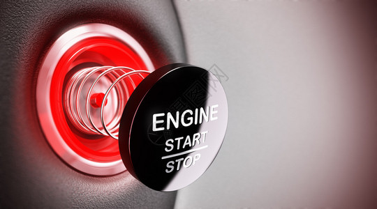 断裂引擎启动和停止按钮模糊效果和红色调汽车修图片