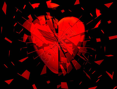 一颗红心在黑色背景上破碎成片背景图片
