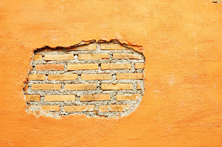 石膏水泥或混凝土和红砖墙损坏图片