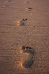日落时海滩上的脚印旅游度假背景图片