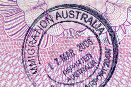 护照内页上的澳大利亚移民入境印章背景