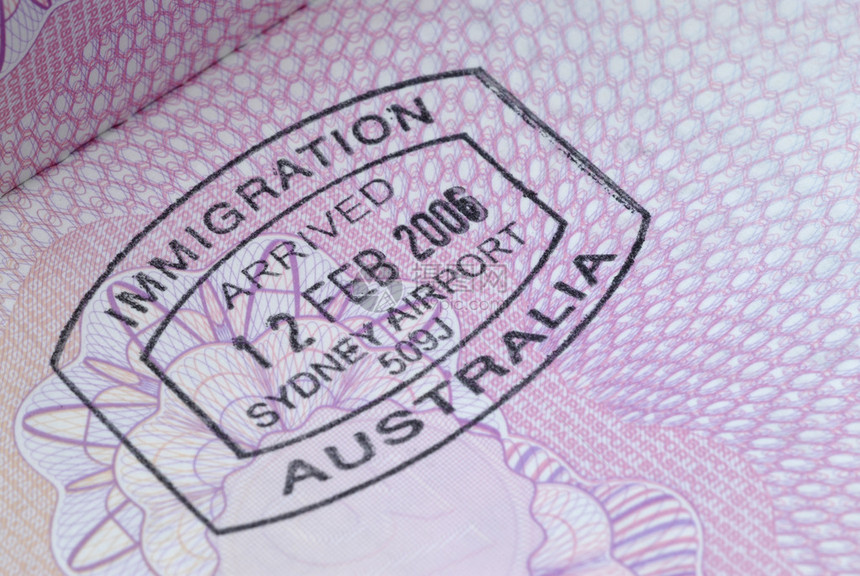 护照内页上的澳大利亚移民入境印章图片