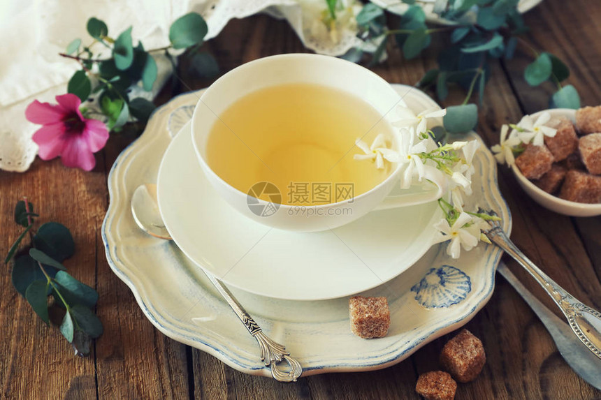 复古风格茉莉花绿茶浪漫茶饮色调图像图片