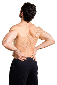 男运动员在后背下部疼痛以图片