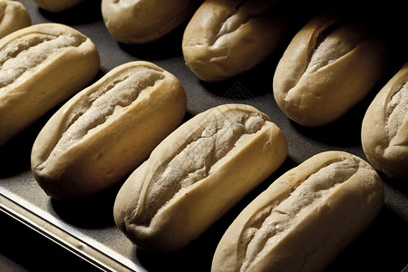 烤箱内新鲜出炉的面包的特写镜头图片