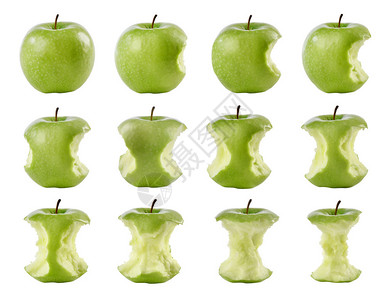 被咬的12个苹果的序列图片