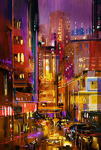 城市夜景彩灯画图片