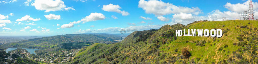 空中全景好莱坞标志加利福尼亚图片