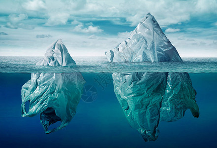 塑料袋环境污染与垃圾冰山图片