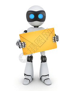 白色背景的机器人和电子邮件图片