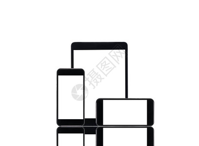 白隔着空白屏幕的平板电脑和智能手机用空白屏幕隔图片