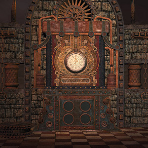 铁棒Steampunk机械室背景插画