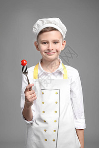 小厨师可爱番茄在灰色图片
