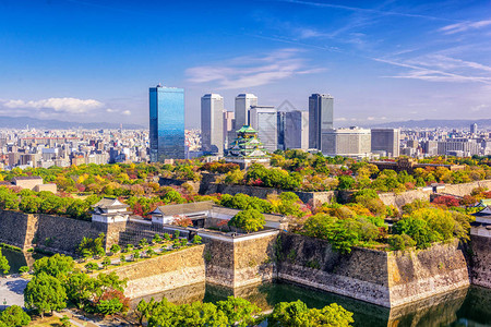 大阪日本城市景观和城堡图片