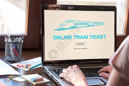 展示在线火车机票概念的图片