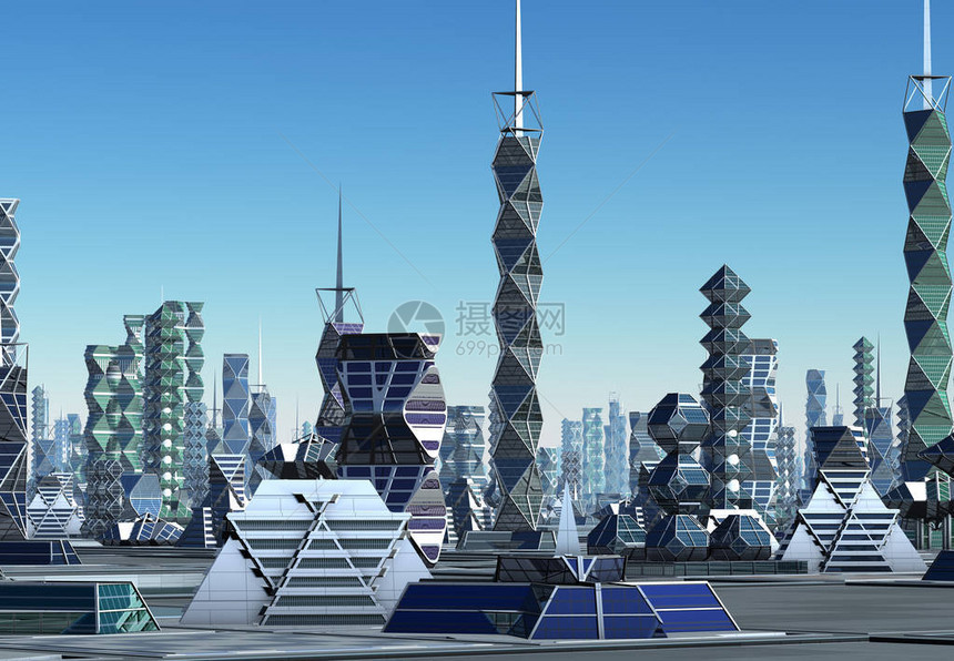3D未来城市天空线图片