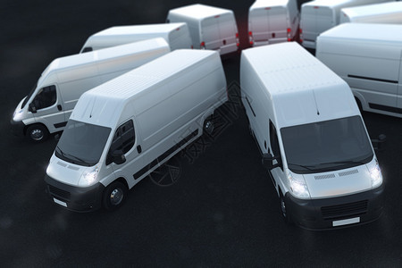 3D渲染白色卡车停在彼此旁边图片