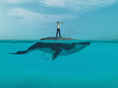 上方的巨鲸正在寻找海岸线这是3D化背景图片