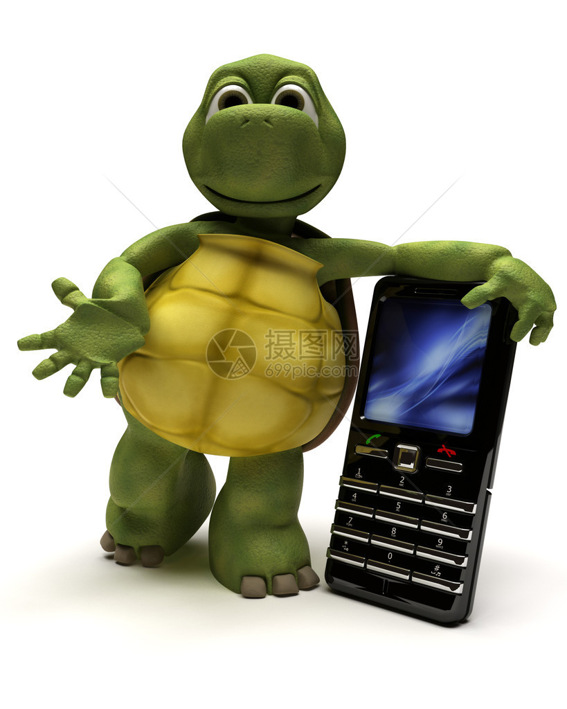 乌龟的3D渲染与手机图片