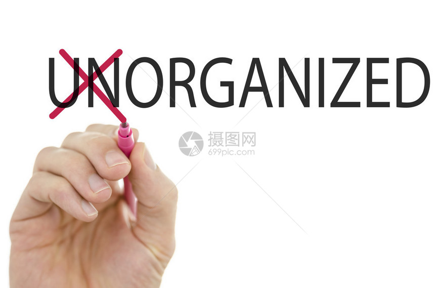 通过划掉字母un将单词Unorganized更改为Org图片