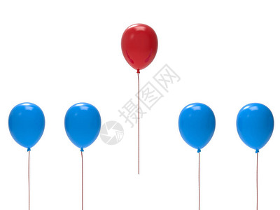 蓝气球中红色气球的图片