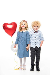 有心形气球的可爱小孩带着心脏形状图片