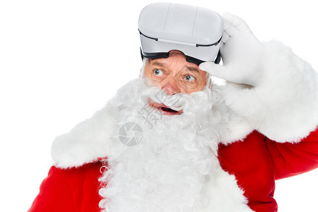 利用虚拟现实头耳机在圣诞节用白图片