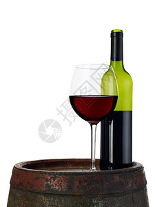 葡萄酒玻璃和瓶装桶图片