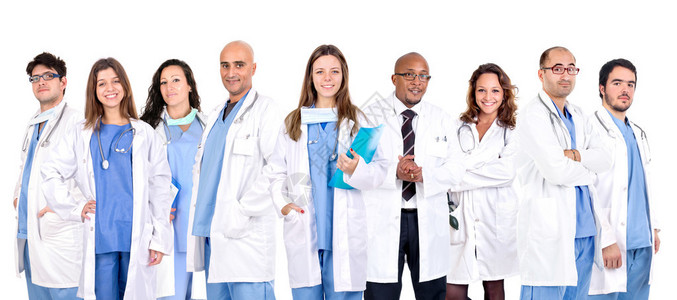 一群孤立在白色背景中的医生图片